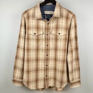 Outerknown Blanket Shirt Men's Size S Oatmeal Plaid Flannel Button-Up
